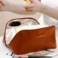 Trousse de Maquillage Accordéon Marron Mocha Grande Capacité Voyage Organisateur Sac - Beige
