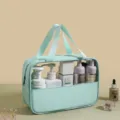 Trousse de toilette transparente vert menthe, sac de rangement étanche PVC PU pour voyage. - L / Bleu clair