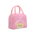 Pink insulated lunch bag with cute space bear print, portable thermal bento handbag for daily use. - Pink Space Bear