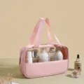 Pink clear cosmetic bag waterproof PVC makeup storage organizer for travel toiletries daily use - M / Pink