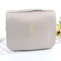 Waterproof travel toiletry bag large capacity cosmetic storage organizer with hanging hook gray - Beige