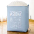 Cesta para ropa plegable de tela grande con cordón superior y letras impresas para el hogar. - 44*33*53cm / Azul
