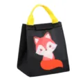 Insulated lunch bag with cute 3D fox cartoon, thick aluminum foil lining, portable black tote. - 3D Black Fox