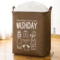 Cesta para ropa sucia plegable marrón de tela con cordón ajustable e impresión 53x44x33cm - 44*33*53cm / Café