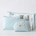 Ensemble de trousses de maquillage PVC transparent 3 pcs voyage trousse bleu clair - Bleu