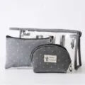 Clear PVC Cosmetic Bag 3-Piece Set Travel Toiletry Storage Organizer Grey Pouches - Gray