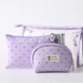 Ensemble de trousses de maquillage en PVC transparent et tissu, organisateur de voyage 3 pcs. - Violet