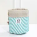 Sac cosmétique cylindrique rayé portable avec cordon pour voyage et rangement multifonctionnel. - Rayures Bleues