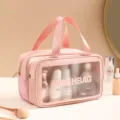 Large capacity waterproof cosmetic bag portable double layer travel transparent wash bag - Double Layer Pink Medium Size