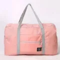 Bolsa de viaje plegable rosa con correas grises y práctico bolsillo delantero para diario. - Rosa