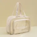 Waterproof travel gym bag with clear front pocket, large capacity beach handbag for women. - With Shoe Compartment / Beige