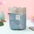 Grande trousse de maquillage cordon portable avec motif flamant rose, pochette bleue. - Flamant Bleu