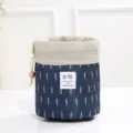 Sac de maquillage cylindrique de voyage avec cordon, pochette de rangement bleue. - Plumes Marine