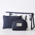 Clear PVC Cosmetic Bag Set 3 Piece Travel Makeup Pouch Toiletry Organizer Bag - Navy Blue