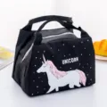 Black unicorn lunch bag insulated cute cartoon bento tote portable food storage bag - Unicorn