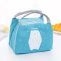 Blue cute polar bear insulated lunch bag portable canvas thermal bento handbag for office. - Polar Bear