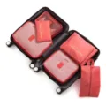 7-teiliges Reise-Packtaschen-Set, rote Oxford-Stoff Koffer-Organizer Taschen für Gepäck. - 7-teiliges Set / Wassermelonenrot