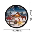 Christmas round hanging sign wooden wall decor winter snow scene red truck 30cm holiday - Style FGGP071 / With Hooks (Mailing Box)
