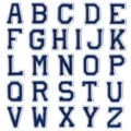 Vue détaillée de patchs brodés de lettres style collège bleu et blanc pour décoration. - Ensemble de 26 Lettres / Bleu Royal