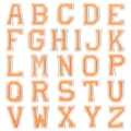 Vue détaillée des patchs de lettres de l'alphabet chenille orange A à Z pour vêtements. - Ensemble de 26 Lettres / Rouge Rose