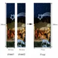 Christmas door sticker dimension detail, showing single sheet 38.5x200cm and final 77x200cm. - Colorful