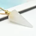 Weißer Kristall Kegel Pendel Halskette, goldene Schraubkappe Ätherisches Öl Anhänger. - Bergkristall Goldkette