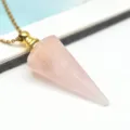 Rosenquarz Hexagon Säule Parfüm Fläschchen Anhänger Halskette mit goldener Kette. - Rosenquarz Goldkette