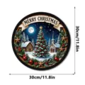 Christmas LED hanging sign round wooden plaque holiday window wall home decoration 30cm - Style FGGP079 / With Hooks (Mailing Box)
