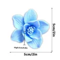 Close-up detail of the 3D printed blue flower fridge magnet with clear size dimensions. - Light Blue-D