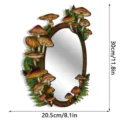 Bohemian wooden mushroom wall mirror with fern leaves decor, oval acrylic mirror 30cm - Mushroom and Fern 1 / With Screws & Wall Plugs