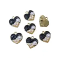 Gold alloy black enamel faux pearl heart charms for DIY bracelet earring jewelry making parts. - AL3-96