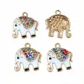 Detailed close-up view of cute elephant metal alloy rhinestone charms for DIY jewelry making crafts. - AL1-151 / 19x17mm