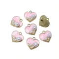 Gold alloy pink enamel heart charms with faux pearls for DIY jewelry making earrings bracelets - AL3-98