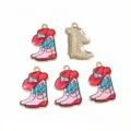 Enamel pink cowboy boot charms, alloy western hat DIY jewelry pendants for accessories. - AL1-191 (24x15mm / 1.2g)