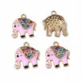 Close-up of pink enamel rhinestone elephant metal charms, DIY jewelry making craft supply. - AL1-152 / 19x17mm