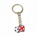 Gold alloy keychain featuring a soccer ball and UK flag heart drip oil pendant, 25mm ring. - Union Jack Style