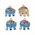 Detail view of rhinestone enamel elephant charms, alloy DIY jewelry making pendants material. - AL1-153 / 19x17mm