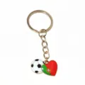 Metal alloy soccer and Portugal flag heart keychain detail, gold ring pendant accessory. - Portugal Flag Style