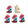 Detailed view of metal cowboy boot charms, enamel cowboy hat pendants for DIY jewelry making accessories. - AL1-193 (24x15mm / 1.2g)