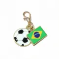 Close-up detail of alloy soccer ball and Brazil flag enamel keychain pendant accessory. - Brazil Flag / 37x17mm 2.7g
