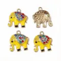 Alloy rhinestone oil drop elephant pendant DIY jewelry handmade accessory details front and back view. - AL1-154 / 19x17mm