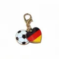 Close-up detail of a metal alloy football and German flag heart charm with gold lobster clasp. - Germany Flag Football Pendant(SG-F4-09) / 1 Piece Pack (32x16mm)
