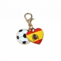 Close-up detail of the alloy lobster clasp keychain with soccer and Spanish flag heart charms. - Spain Flag Football Pendant(SG-F4-20) / 1 Piece Pack (32x16mm)