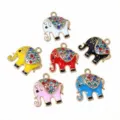 Colorful rhinestone enamel elephant charms alloy pendant DIY handmade jewelry making items - Random Mix / 19x17mm