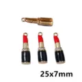Detailed view of alloy lipstick charms with red enamel, black base, and rhinestones, 25x7mm size. - AL3-107