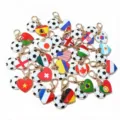 Alloy heart national flag soccer pendant keychain with lobster clasp DIY jewelry accessory - Random Mix Flag Football Pendant(Random Mix) / 1 Piece Pack (32x16mm)
