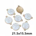 Gold-plated alloy enamel volleyball double-loop connector charms for DIY jewelry making. - Volleyball (AL2-71) / 21.5x15.5mm