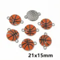 Alloy double loop basketball enamel pendants connectors DIY jewelry making accessories 21x15mm - Basketball (AL2-73) / 21x15mm