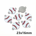 Ciondoli in metallo smaltato baseball connettori a doppio anello per creazione di gioielli. - Baseball (AL2-75) / 23x16mm
