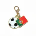 Portugal flag and soccer ball metal pendant keychain with gold lobster clasp accessory - Portugal Flag / 37x17mm 2.7g
